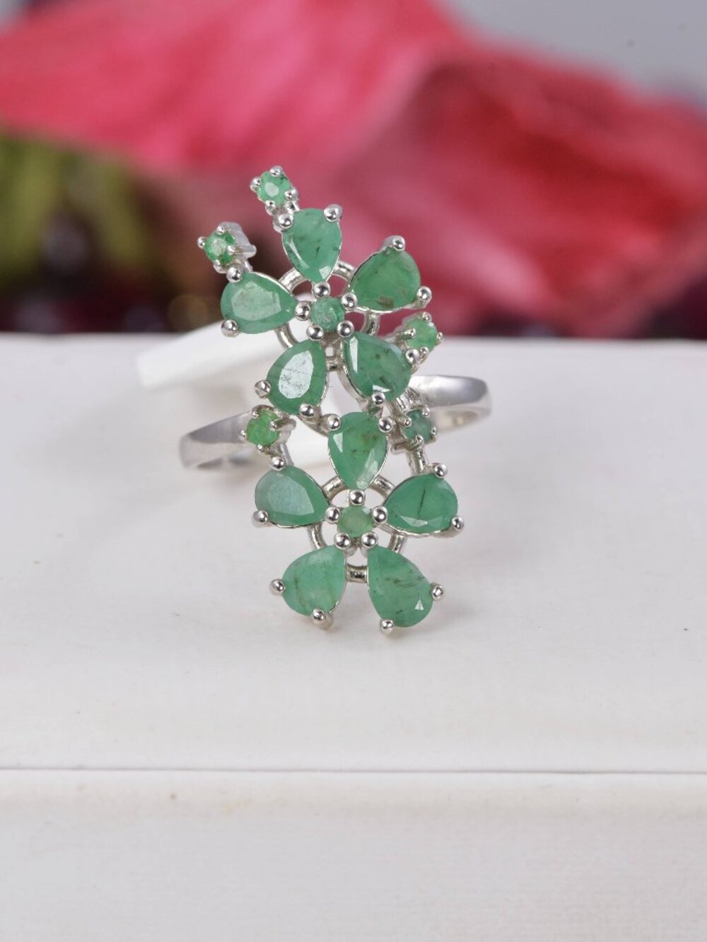 Natural Emerald Cluster Ring Real 925 Sterling Silver sz 8